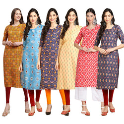 STYLISH CREPE MULTICOLOR PRINTED STRAIGHT SET OF 6 COMBO KURTA 333-361-369-360-346-358