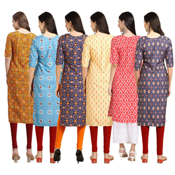 STYLISH CREPE MULTICOLOR PRINTED STRAIGHT SET OF 6 COMBO KURTA 333-361-369-360-346-358