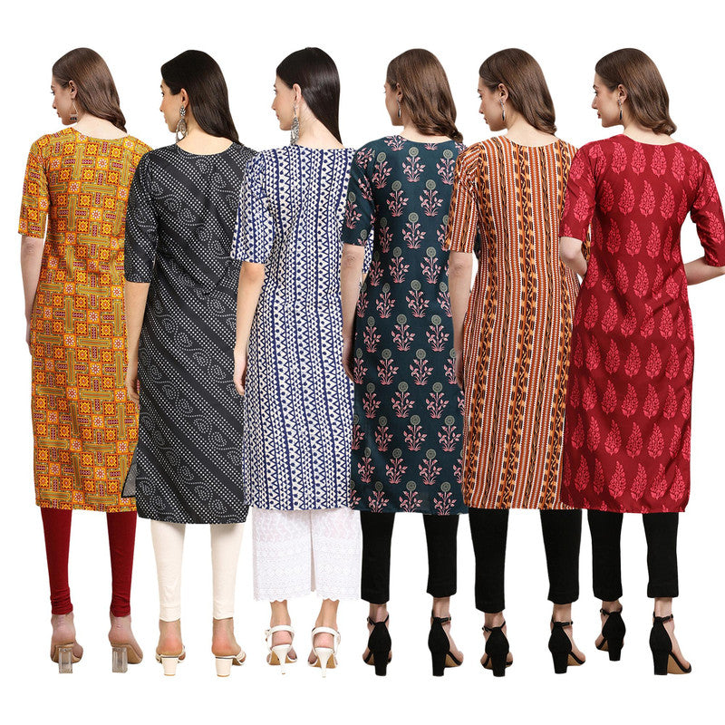 STYLISH CREPE MULTICOLOR PRINTED STRAIGHT SET OF 6 COMBO KURTA 333-363-348-335-344-337