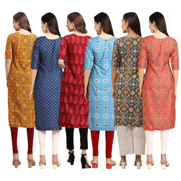 STYLISH CREPE MULTICOLOR PRINTED STRAIGHT SET OF 6 COMBO KURTA 333-364-337-361-383-365