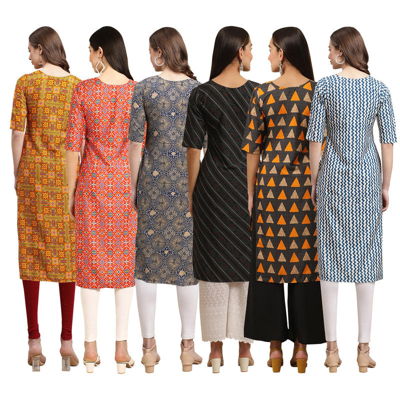 STYLISH CREPE MULTICOLOR PRINTED STRAIGHT SET OF 6 COMBO KURTA 333-365-341-385-387-331