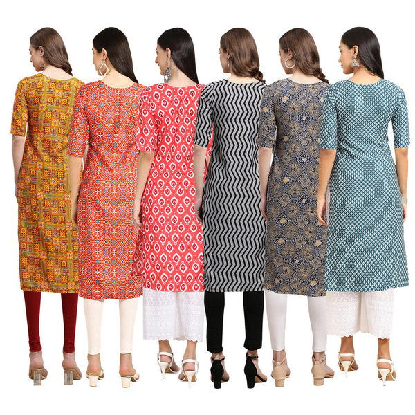 STYLISH CREPE MULTICOLOR PRINTED STRAIGHT SET OF 6 COMBO KURTA 333-365-346-336-341-351