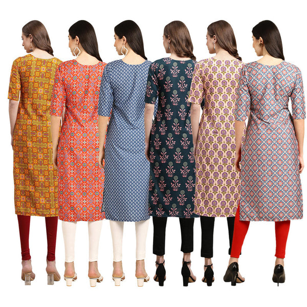 STYLISH CREPE MULTICOLOR PRINTED STRAIGHT SET OF 6 COMBO KURTA 333-365-367-335-332-372