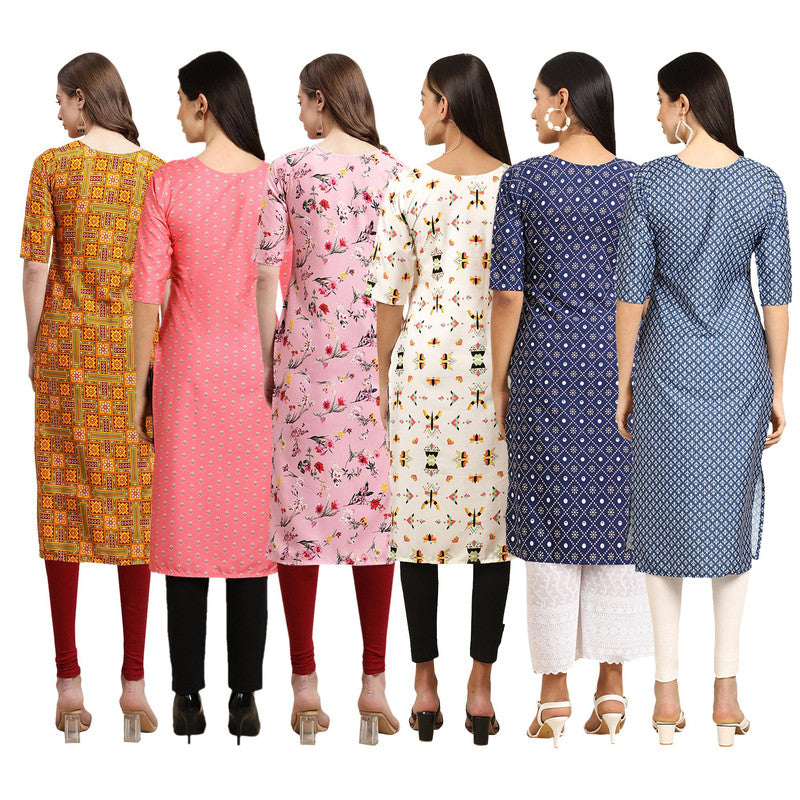 STYLISH CREPE MULTICOLOR PRINTED STRAIGHT SET OF 6 COMBO KURTA 333-371-339-386-353-367