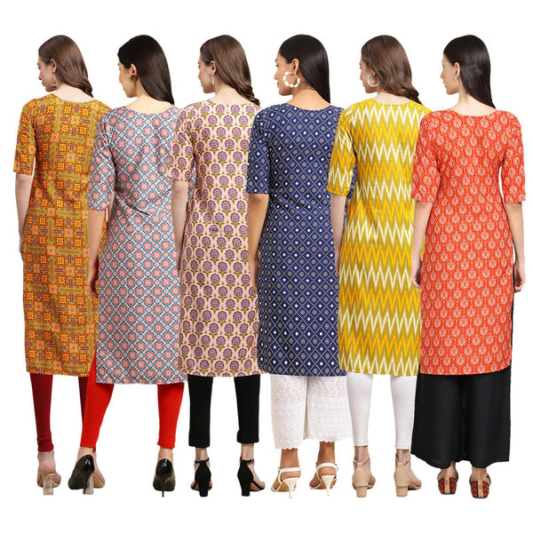 STYLISH CREPE MULTICOLOR PRINTED STRAIGHT SET OF 6 COMBO KURTA 333-372-332-353-329-354