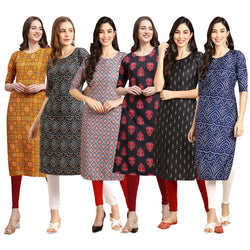 STYLISH CREPE MULTICOLOR PRINTED STRAIGHT SET OF 6 COMBO KURTA 333-373-372-345-359-366