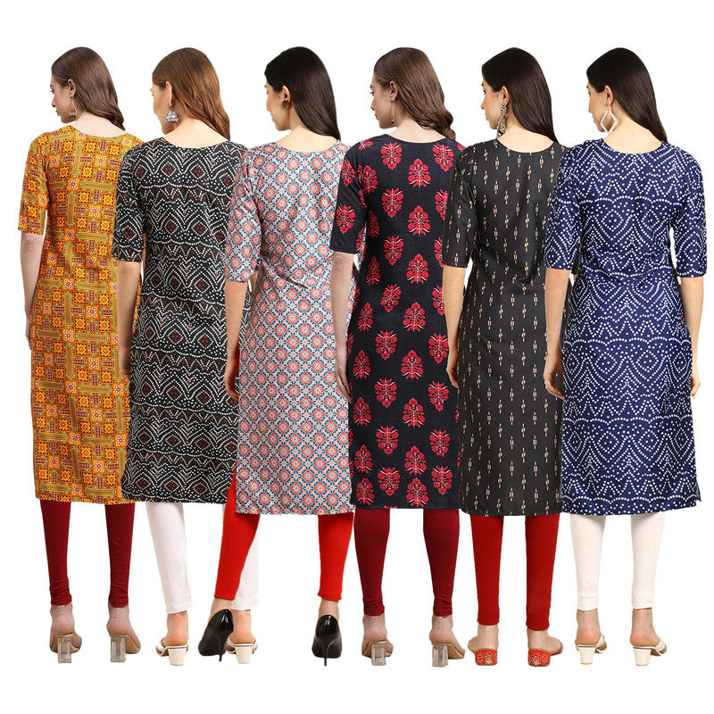 STYLISH CREPE MULTICOLOR PRINTED STRAIGHT SET OF 6 COMBO KURTA 333-373-372-345-359-366