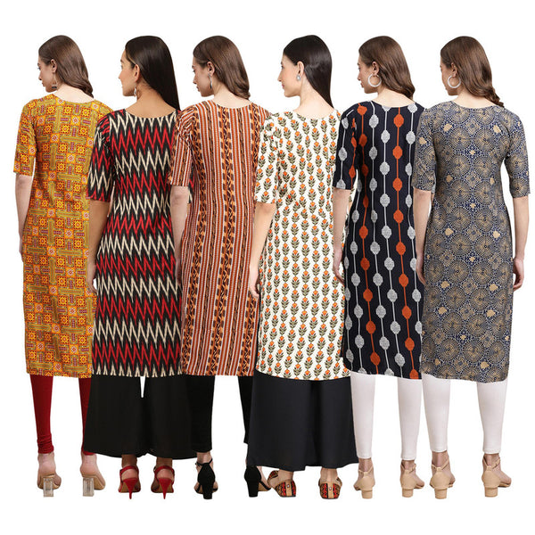 STYLISH CREPE MULTICOLOR PRINTED STRAIGHT SET OF 6 COMBO KURTA 333-382-344-352-330-341