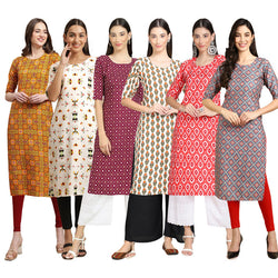 STYLISH CREPE MULTICOLOR PRINTED STRAIGHT SET OF 6 COMBO KURTA 333-386-355-352-346-372