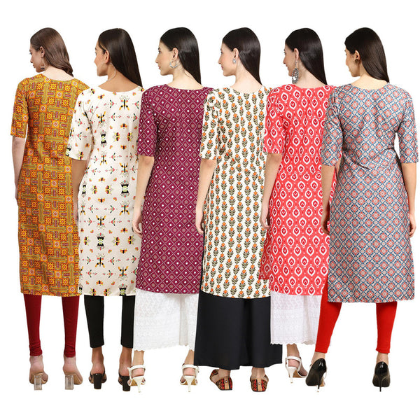 STYLISH CREPE MULTICOLOR PRINTED STRAIGHT SET OF 6 COMBO KURTA 333-386-355-352-346-372