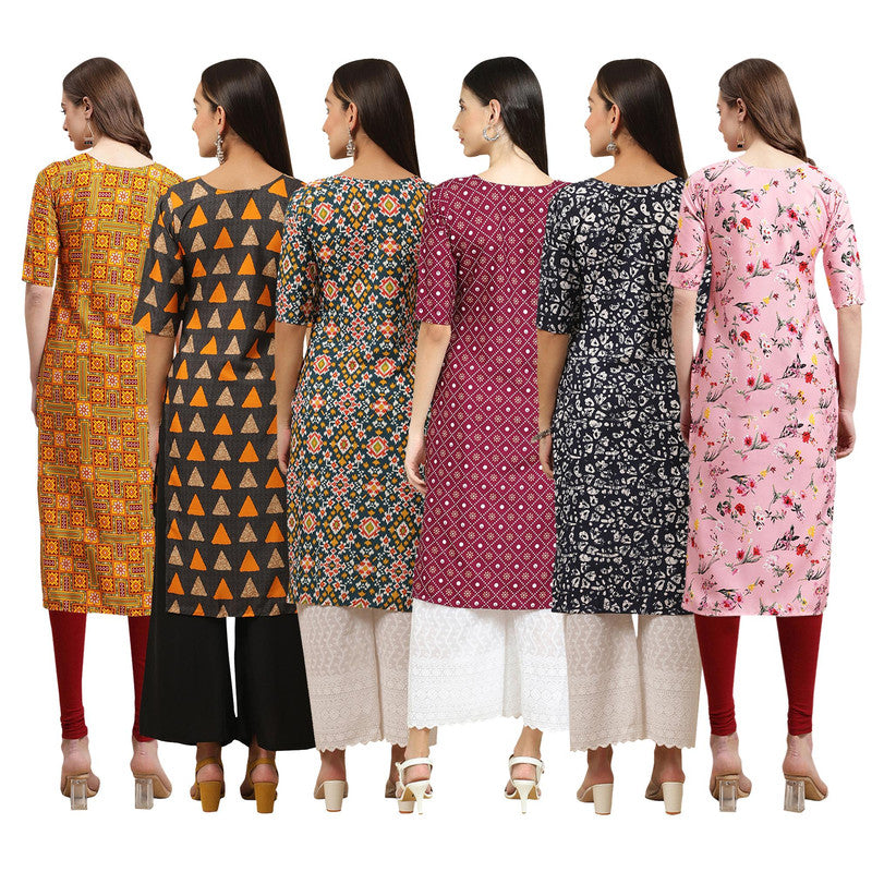 STYLISH CREPE MULTICOLOR PRINTED STRAIGHT SET OF 6 COMBO KURTA 333-387-383-355-388-339