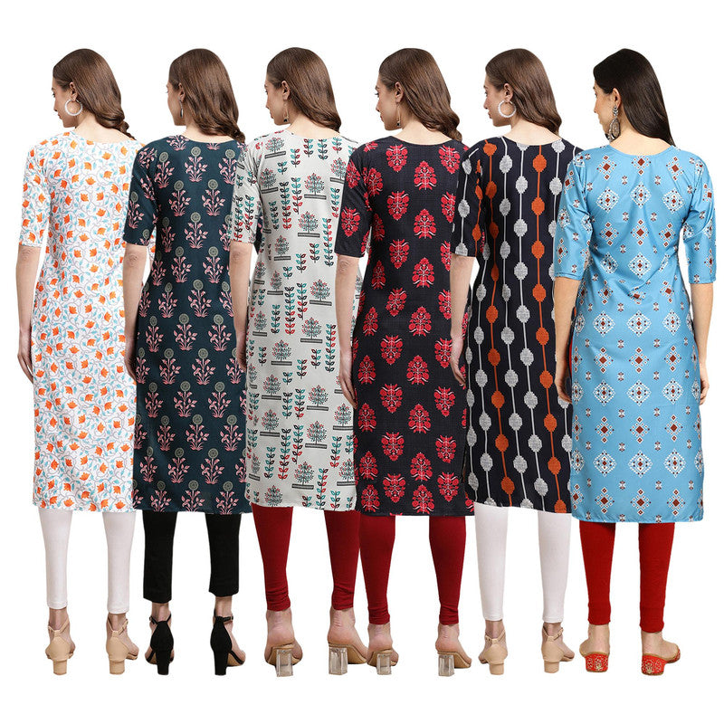 STYLISH CREPE MULTICOLOR PRINTED STRAIGHT SET OF 6 COMBO KURTA 334-335-340-345-330-361