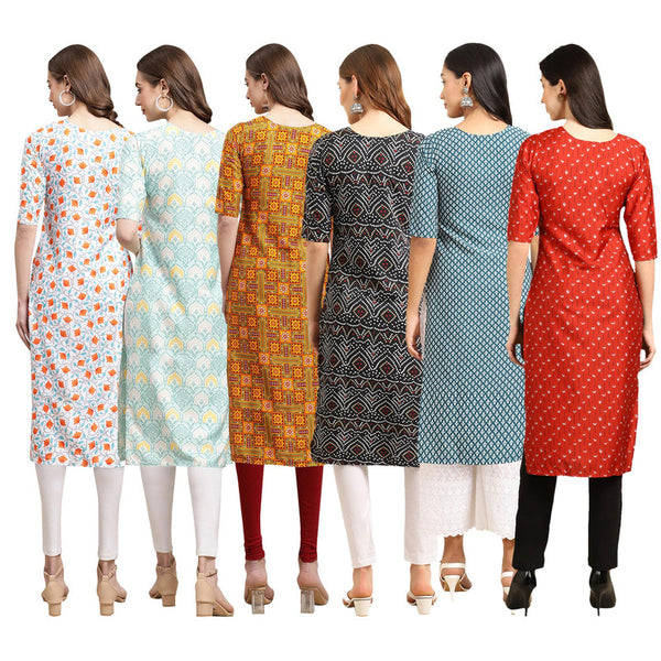 STYLISH CREPE MULTICOLOR PRINTED STRAIGHT SET OF 6 COMBO KURTA 334-343-333-373-351-370