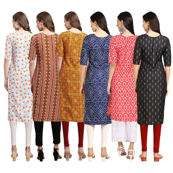 STYLISH CREPE MULTICOLOR PRINTED STRAIGHT SET OF 6 COMBO KURTA 334-344-333-366-346-359