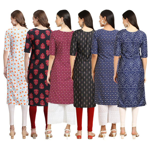 STYLISH CREPE MULTICOLOR PRINTED STRAIGHT SET OF 6 COMBO KURTA 334-345-355-359-353-366