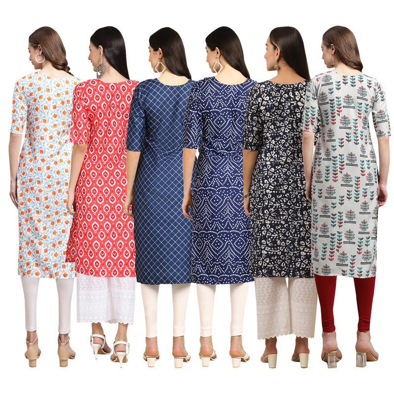 STYLISH CREPE MULTICOLOR PRINTED STRAIGHT SET OF 6 COMBO KURTA 334-346-364-366-388-340