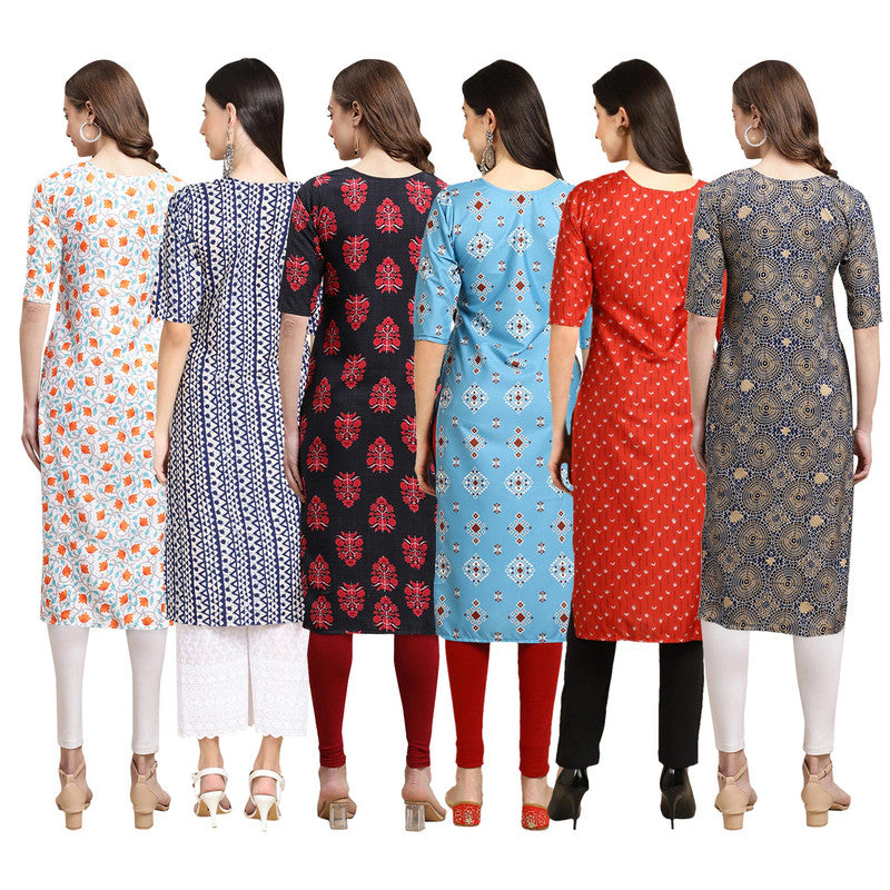 STYLISH CREPE MULTICOLOR PRINTED STRAIGHT SET OF 6 COMBO KURTA 334-348-345-361-370-341