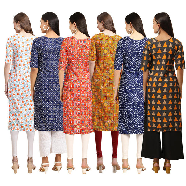 STYLISH CREPE MULTICOLOR PRINTED STRAIGHT SET OF 6 COMBO KURTA 334-353-365-333-366-387