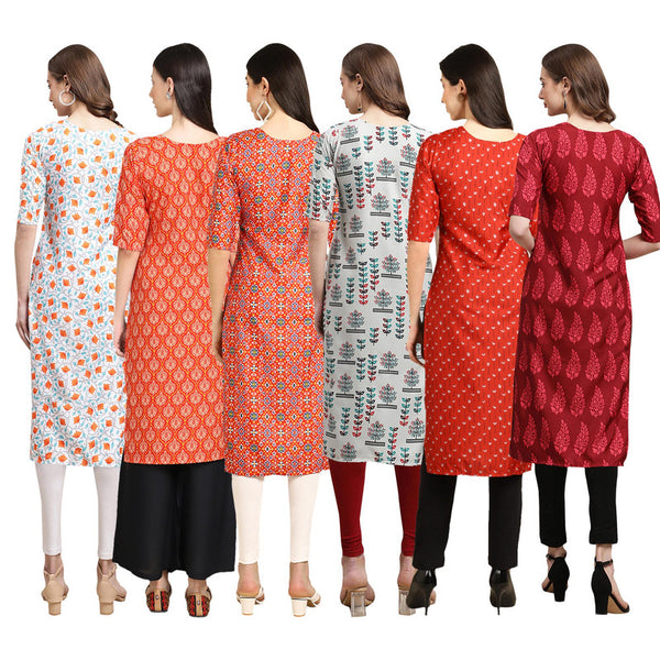 STYLISH CREPE MULTICOLOR PRINTED STRAIGHT SET OF 6 COMBO KURTA 334-354-365-340-370-337