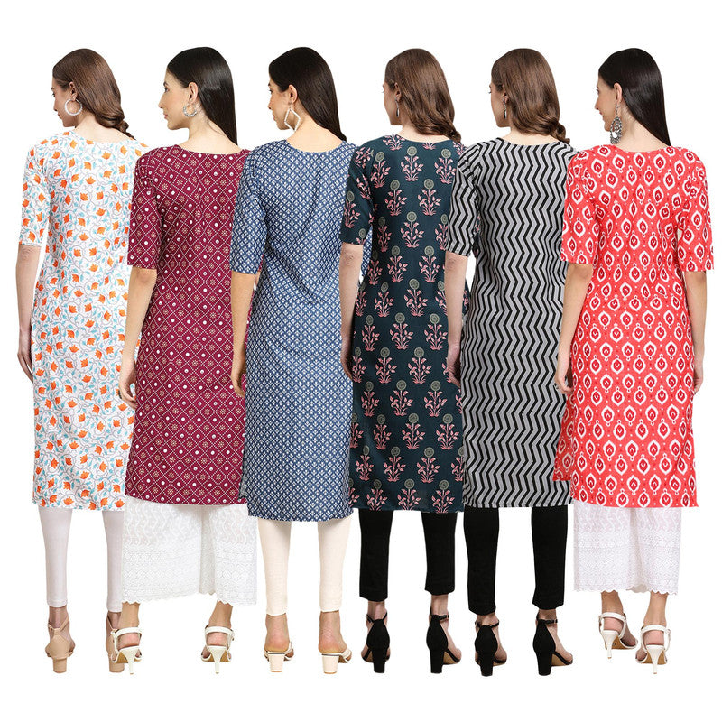 STYLISH CREPE MULTICOLOR PRINTED STRAIGHT SET OF 6 COMBO KURTA 334-355-367-335-336-346