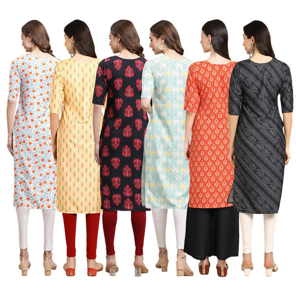 STYLISH CREPE MULTICOLOR PRINTED STRAIGHT SET OF 6 COMBO KURTA 334-360-345-343-354-363