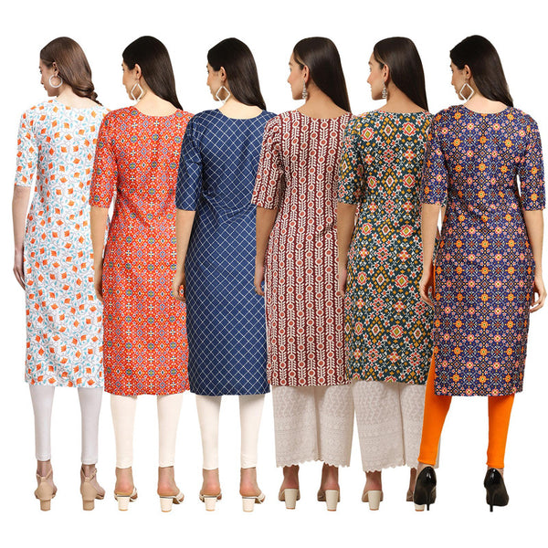 STYLISH CREPE MULTICOLOR PRINTED STRAIGHT SET OF 6 COMBO KURTA 334-365-364-389-383-369