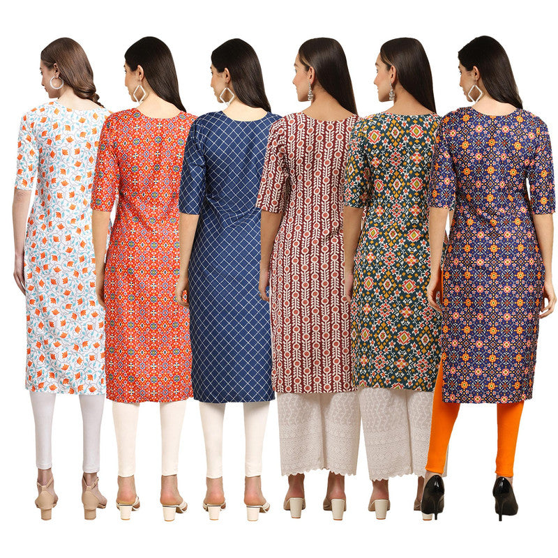 STYLISH CREPE MULTICOLOR PRINTED STRAIGHT SET OF 6 COMBO KURTA 334-365-364-389-383-369