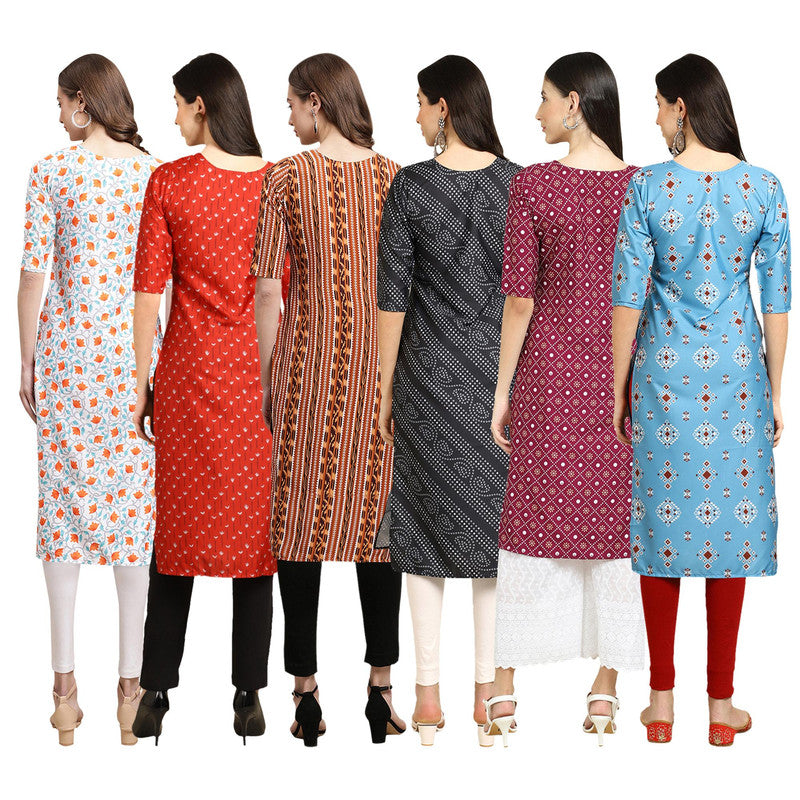 STYLISH CREPE MULTICOLOR PRINTED STRAIGHT SET OF 6 COMBO KURTA 334-370-344-363-355-361