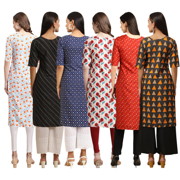 STYLISH CREPE MULTICOLOR PRINTED STRAIGHT SET OF 6 COMBO KURTA 334-385-353-342-370-387