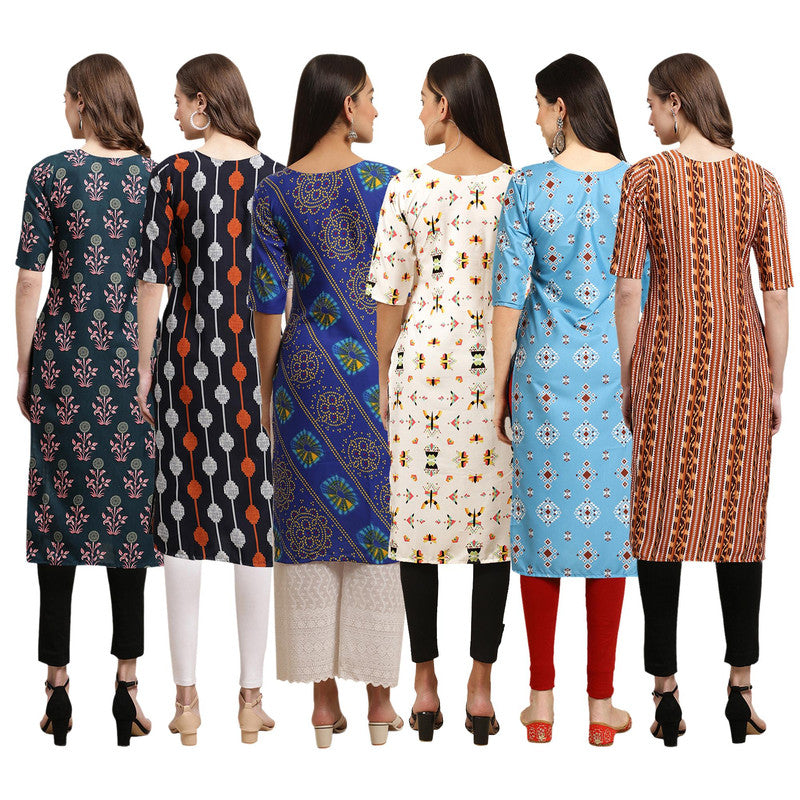 STYLISH CREPE MULTICOLOR PRINTED STRAIGHT SET OF 6 COMBO KURTA 335-330-391-386-361-344