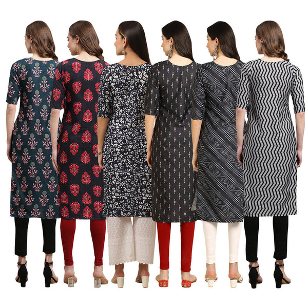 STYLISH CREPE MULTICOLOR PRINTED STRAIGHT SET OF 6 COMBO KURTA 335-345-388-359-363-336