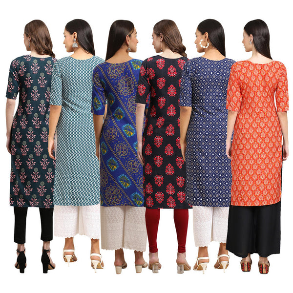 STYLISH CREPE MULTICOLOR PRINTED STRAIGHT SET OF 6 COMBO KURTA 335-351-391-345-353-354