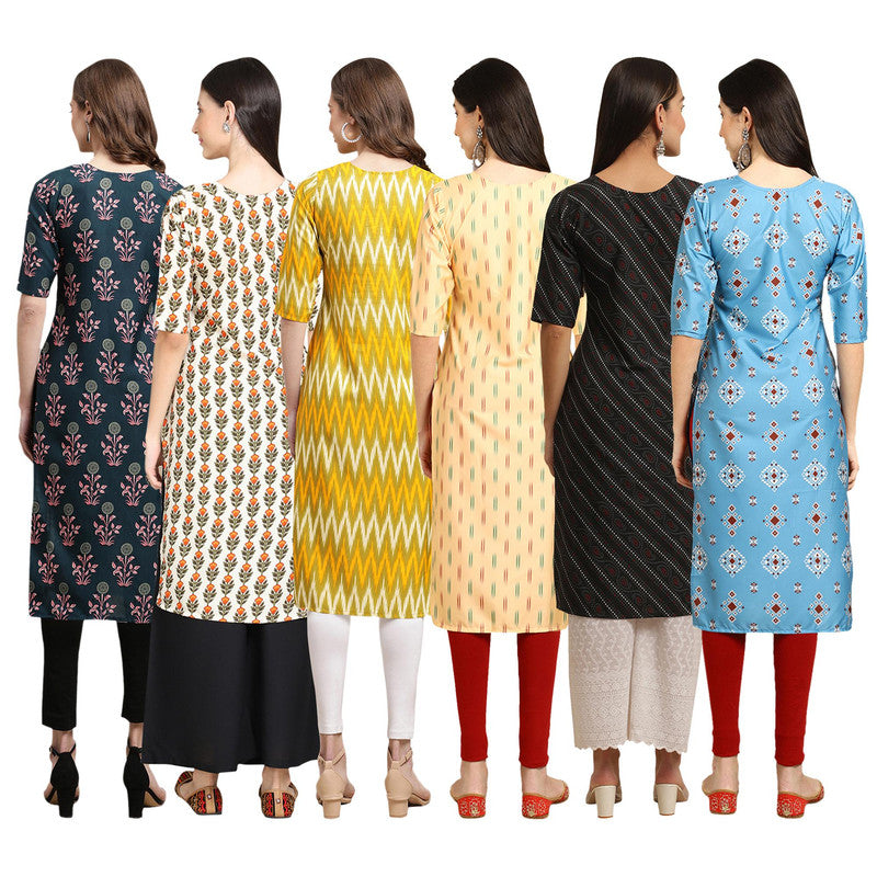 STYLISH CREPE MULTICOLOR PRINTED STRAIGHT SET OF 6 COMBO KURTA 335-352-329-360-385-361