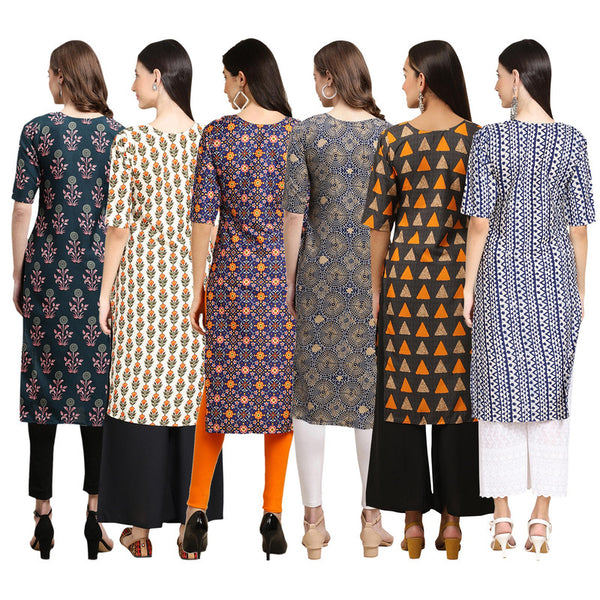 STYLISH CREPE MULTICOLOR PRINTED STRAIGHT SET OF 6 COMBO KURTA 335-352-369-341-387-348