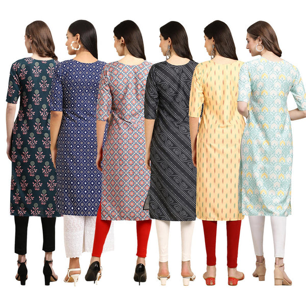 STYLISH CREPE MULTICOLOR PRINTED STRAIGHT SET OF 6 COMBO KURTA 335-353-372-363-360-343