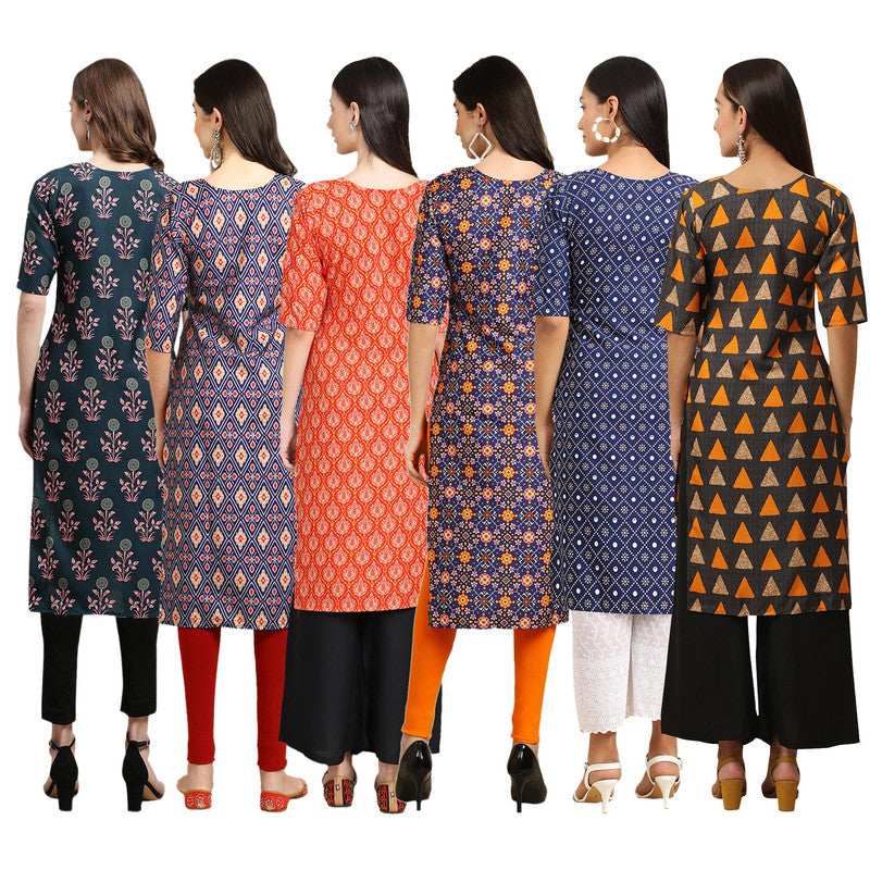 STYLISH CREPE MULTICOLOR PRINTED STRAIGHT SET OF 6 COMBO KURTA 335-358-354-369-353-387