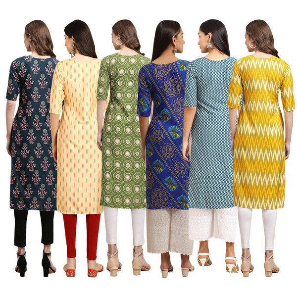 STYLISH CREPE MULTICOLOR PRINTED STRAIGHT SET OF 6 COMBO KURTA 335-360-338-391-351-329