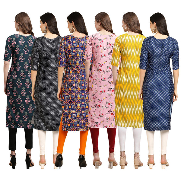 STYLISH CREPE MULTICOLOR PRINTED STRAIGHT SET OF 6 COMBO KURTA 335-363-369-339-329-364