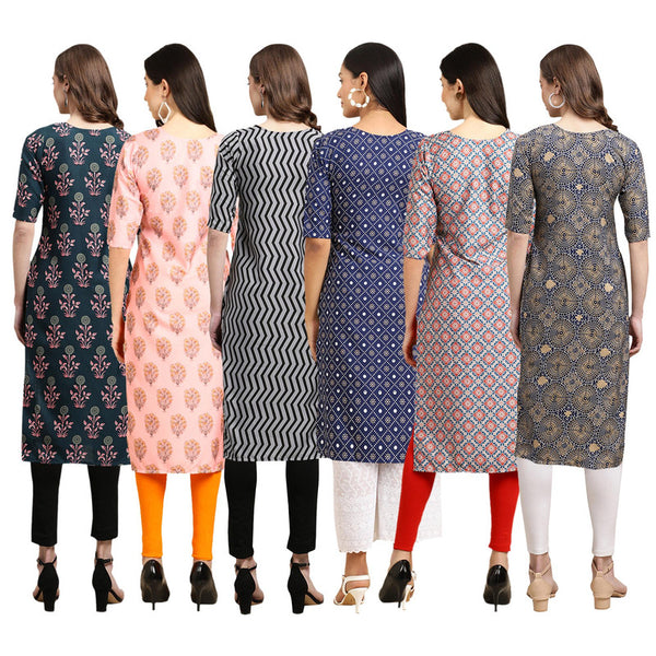 STYLISH CREPE MULTICOLOR PRINTED STRAIGHT SET OF 6 COMBO KURTA 335-368-336-353-372-341