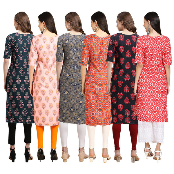 STYLISH CREPE MULTICOLOR PRINTED STRAIGHT SET OF 6 COMBO KURTA 335-368-341-365-345-346