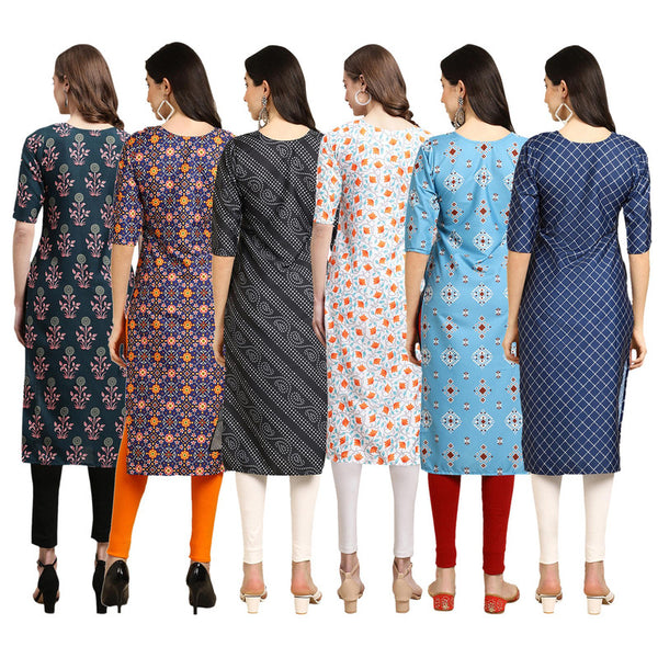 STYLISH CREPE MULTICOLOR PRINTED STRAIGHT SET OF 6 COMBO KURTA 335-369-363-334-361-364