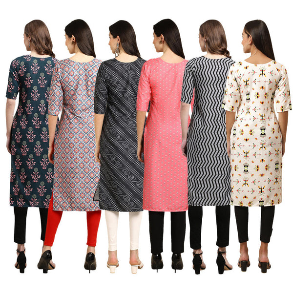 STYLISH CREPE MULTICOLOR PRINTED STRAIGHT SET OF 6 COMBO KURTA 335-372-363-371-336-386