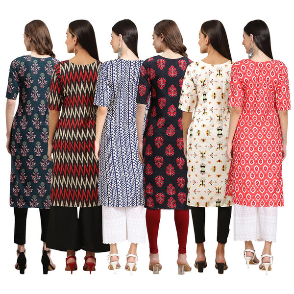 STYLISH CREPE MULTICOLOR PRINTED STRAIGHT SET OF 6 COMBO KURTA 335-382-348-345-386-346