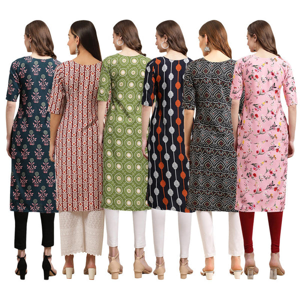 STYLISH CREPE MULTICOLOR PRINTED STRAIGHT SET OF 6 COMBO KURTA 335-389-338-330-373-339