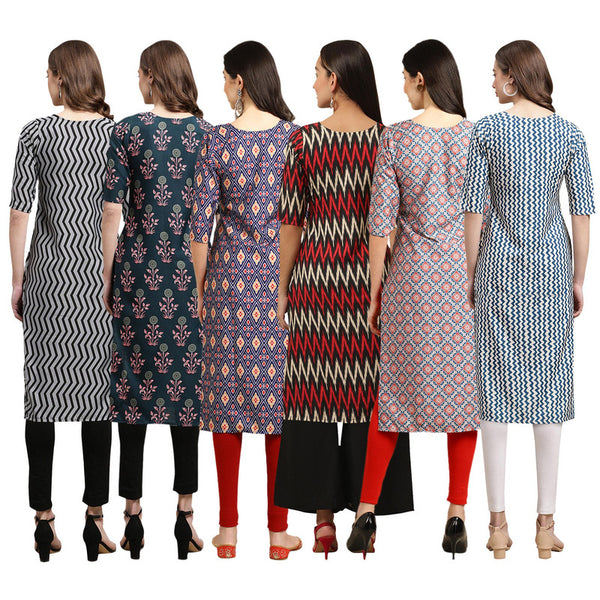 STYLISH CREPE MULTICOLOR PRINTED STRAIGHT SET OF 6 COMBO KURTA 336-335-358-382-372-331