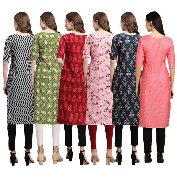 STYLISH CREPE MULTICOLOR PRINTED STRAIGHT SET OF 6 COMBO KURTA 336-338-337-339-335-371