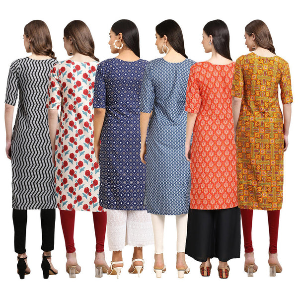 STYLISH CREPE MULTICOLOR PRINTED STRAIGHT SET OF 6 COMBO KURTA 336-342-353-367-354-333