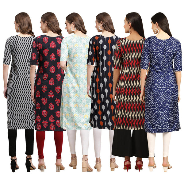 STYLISH CREPE MULTICOLOR PRINTED STRAIGHT SET OF 6 COMBO KURTA 336-345-343-330-382-366