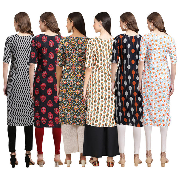 STYLISH CREPE MULTICOLOR PRINTED STRAIGHT SET OF 6 COMBO KURTA 336-345-383-352-330-334