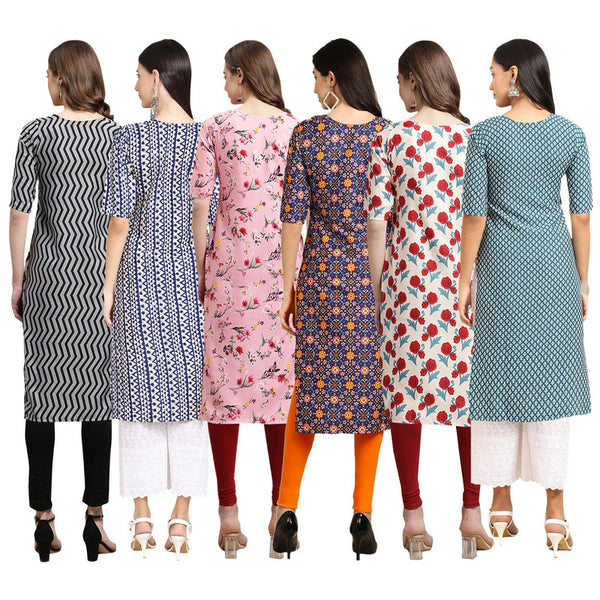 STYLISH CREPE MULTICOLOR PRINTED STRAIGHT SET OF 6 COMBO KURTA 336-348-339-369-342-351